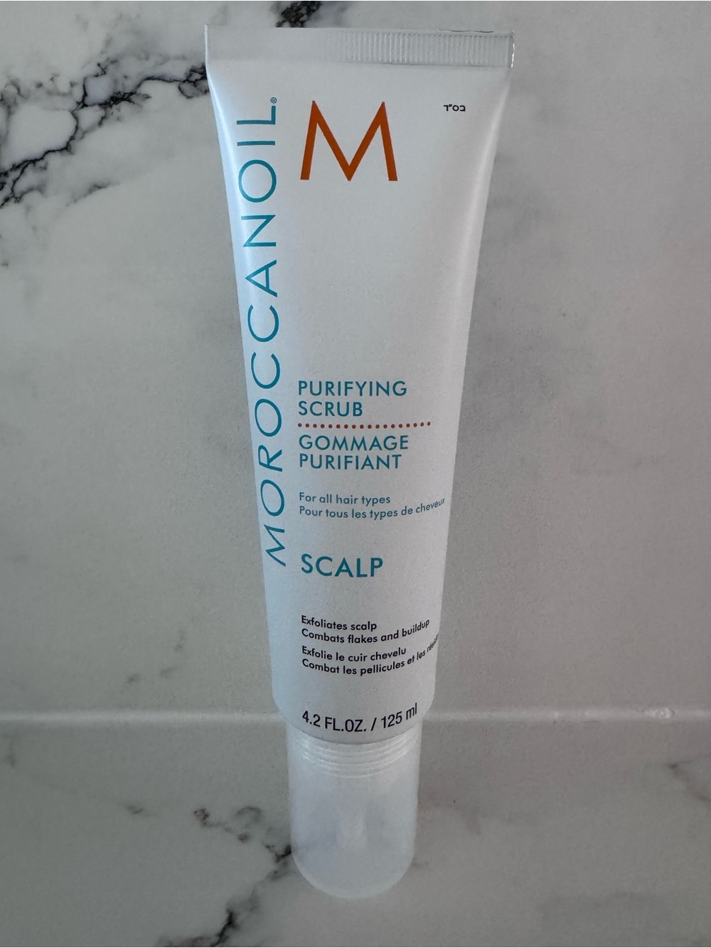 Moroccanoil Scalp Purifying Scrub - White with Teal & Orange Accent